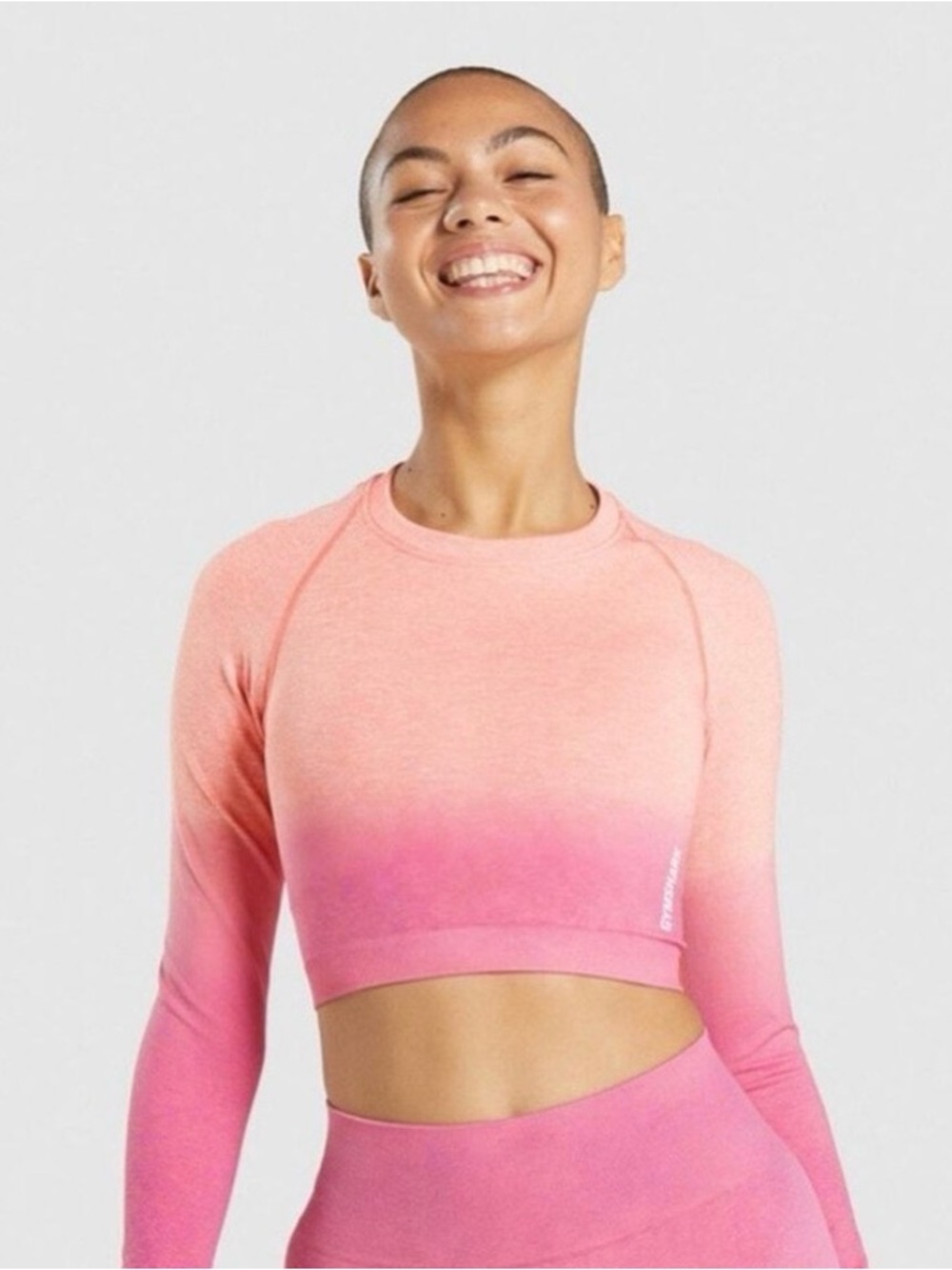 Gymshark Adapt Ombre Seamless Long Sleeve Crop Top - Pink/Purple - Size M